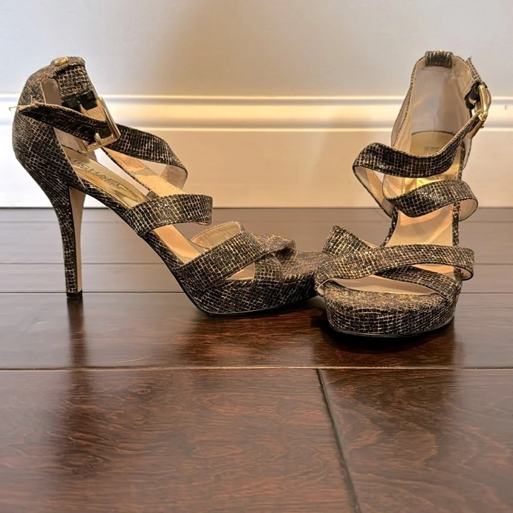 Michael Kors strappy black and gold heels 8